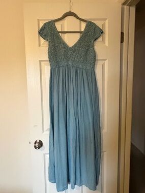 Tree of Life Light Blue Rayon Maxi Dress
